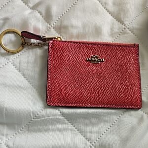 Coach Red Key Card Holder with Gold Accents